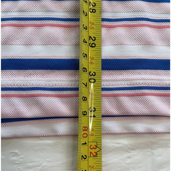 Bobby Jones X-H20 Performance Golf Polo Large Pink Blue Striped Collar Logo - Picture 6 of 9